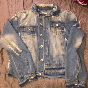 Cropped distressed jean jacket